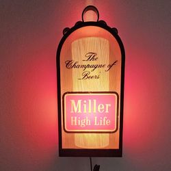MILLER HIGH LIFE The Champagne of Beers 3 Sided Lantern Wall Light 15.5x7 WORKS!