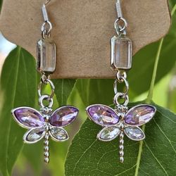 Purple And Silver Dragonfly Earrings