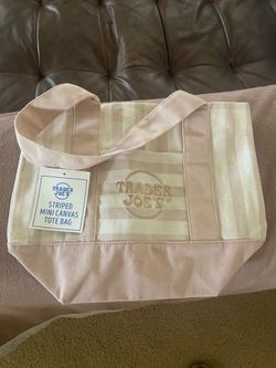 Trader Joe’s mini tan striped canvas tote bag