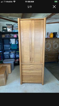 Vintage Post Modern Oak Armoire Wardrobe