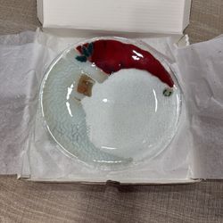 Peggy Karr Glass Santa Plate - Brand New