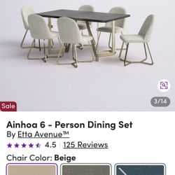 Ainhoa 6 Person  Treste - Double Pedestal Dining Table with Linen Upholstered Chairs