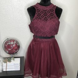 Sequin Heart Two-piece Crop Top Homecoming Dress