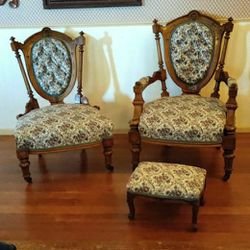 2 Edwardian Side Chairs,  freshly Upholstered.