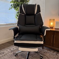 Heavy Duty Office Chair with Footrest High Back, PU Leather Office Chair with with Adjustable Lumbar Support, Reclining Computer Desk Chair with Adjus