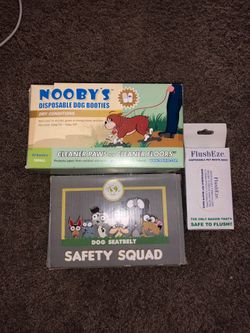 Dog shoes/booties , dog cat seatbelt, disposable pet waste bags