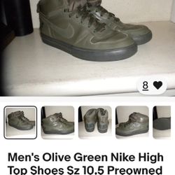 Men's Olive Green Nike High Top Shoes Sz 10.5 Preowned