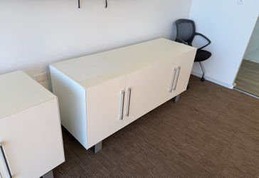 4’x20”Dx27”T White Credenza with Metal Handles