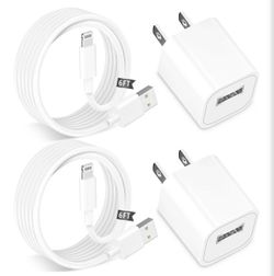 iPhone Charger, 2 Pack Long 6FT USB to Lightning Quick Charge Data Sync Cable Cord with Wall Charger Block Travel Plug Brick Adapter
