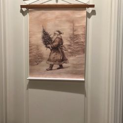 15 1/2  X 23 1/2 Old Vintage Santa Canvas Picture Christmas St Nick 