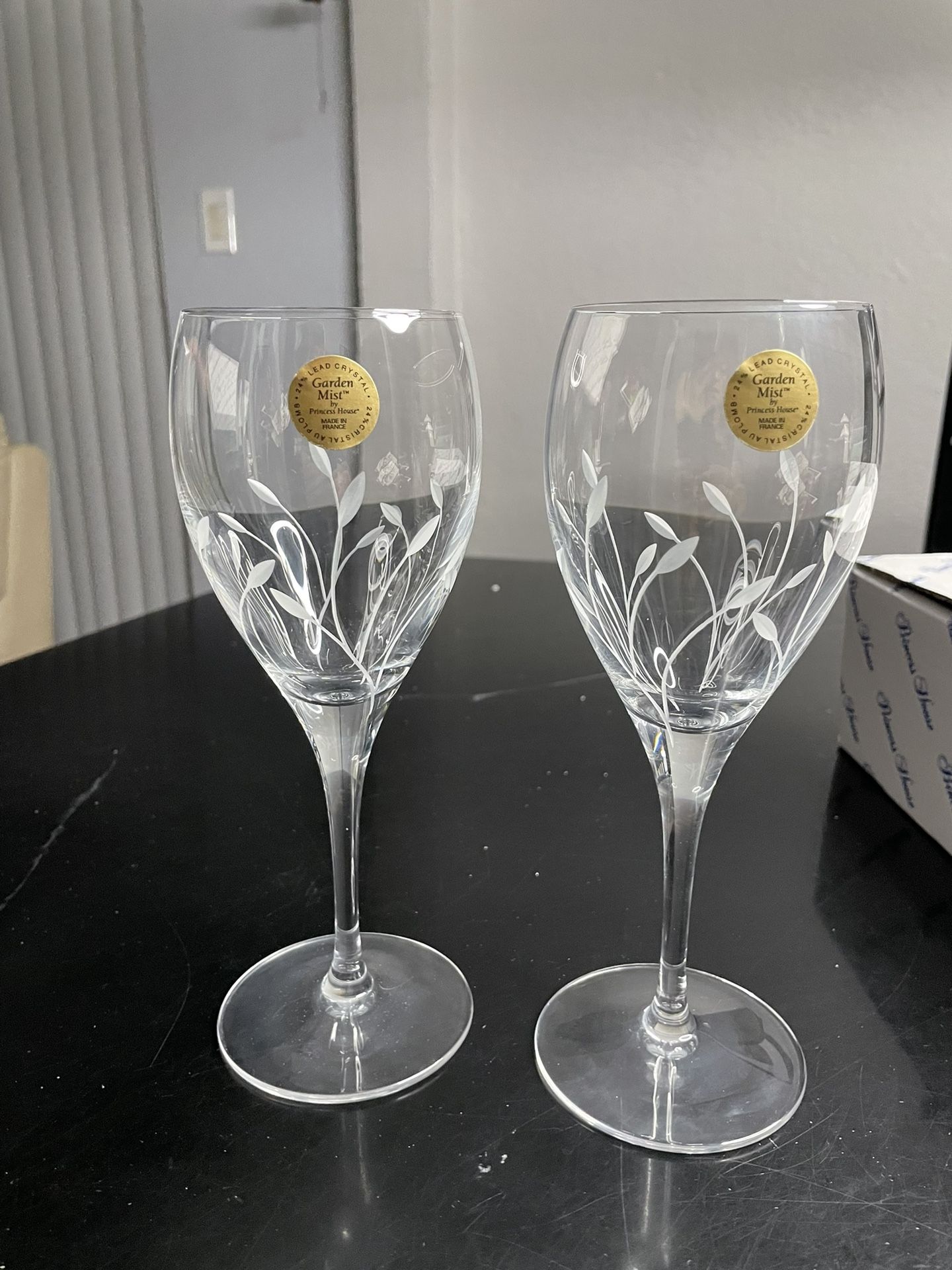 Princess House Garden Mist (2) Wine Glasses
