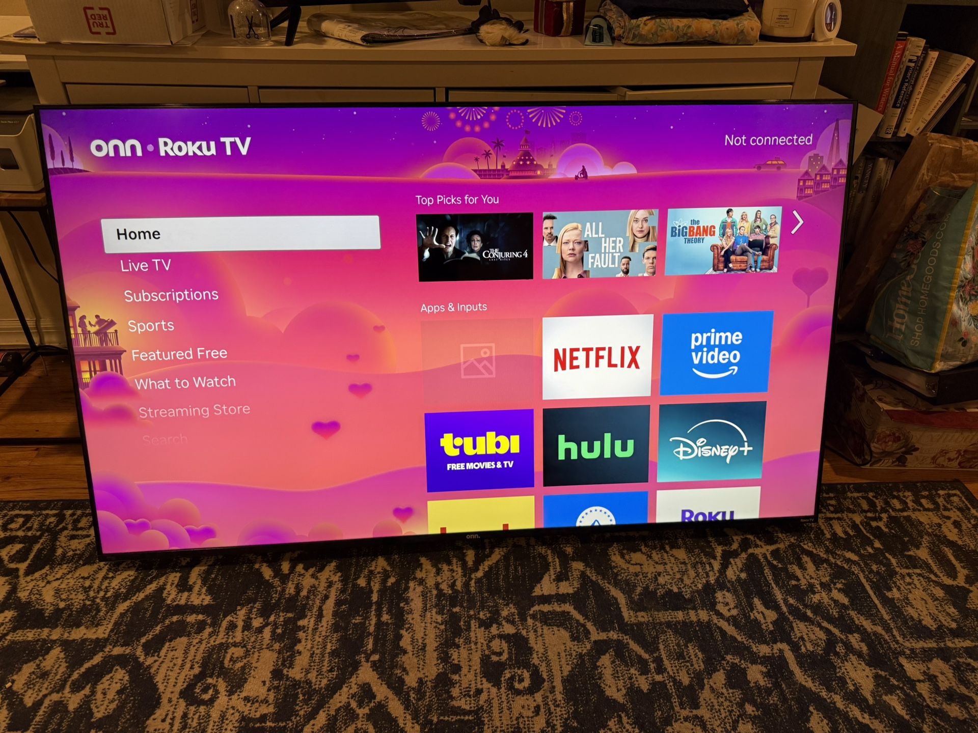 70 inch roku smart tv with wall mount brackets and sound bar