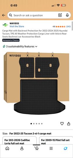 Cargo Mat with Backrest Protection for 2022-2024 2025 Hyundai Tucson, TPE All Weather Protection Cargo Liner with Velcro Rear Seats Backrest car Acces