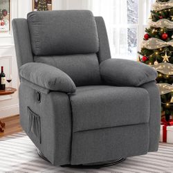 Recliner Chair, 360 Swivel Rocker Chair for Adults, Small Rocking Recliner for Small Spaces, Upholstered Fabric Glider Recliner Nursery