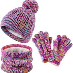 Kids Winter Hat Gloves Scarf Set