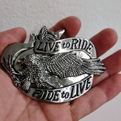 Vintage Harley Davidson Belt Buckle Live To Ride Ride To Live Eagle Made In NZ