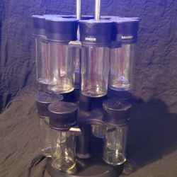 Olde Thompson Chrome Plated Rotating Spice Rack W/15 Spice Jars (missing 1)