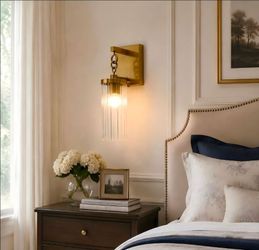 Antique Brass & Glass Wall Sconce