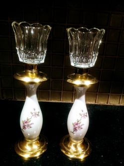 Vintage Ceramic And Brass Candlesticks