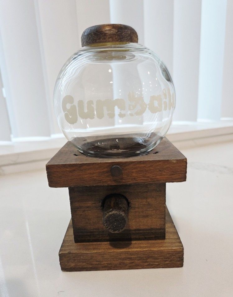 Vintage Gumball Machine Glass & Wood - no coins - 7.5" tall