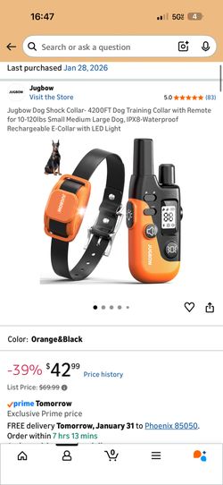 New Jugbow Dog Shock Collar- 4200FT Dog Training Collar with Remote for 10-120lbs Small Medium Large Dog, IPX8-Waterproof Rechargeable E-Collar with L