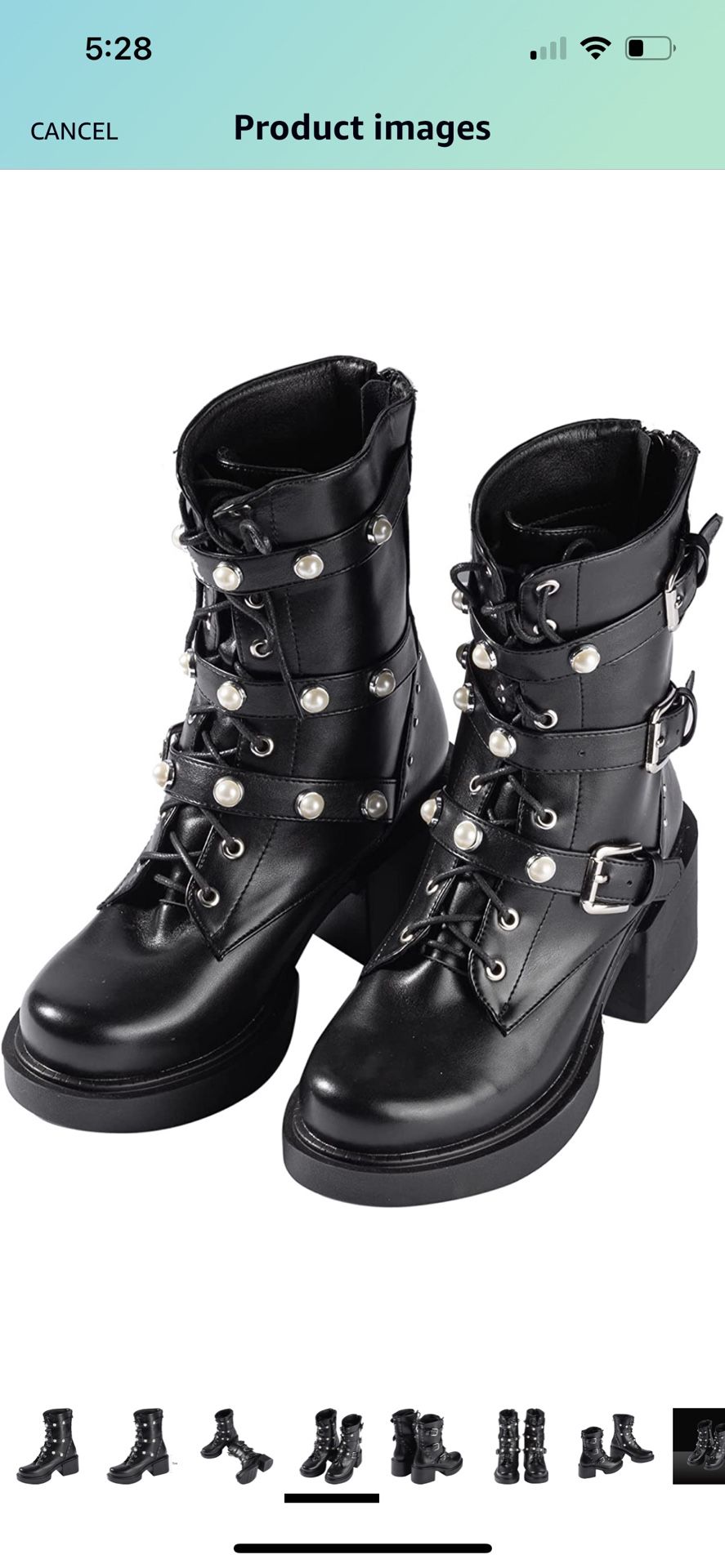 Lace up Military Combat Boots for Women Fashion Chain Studded Pearl Ankle Booties with Zipper Platform Goth Boots