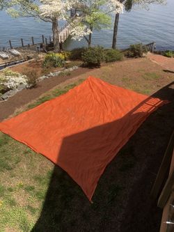 ((3) Outside Sunshade Tarps 16’ X 14’ (1) Orange and (2) Tan