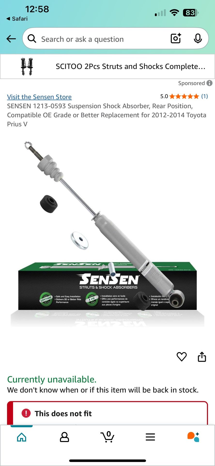 Toyota Prius V 2012-2014 Rear Strut Assemblies 