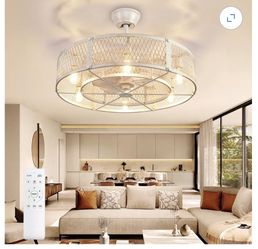 Depuley Outdoor Ceiling Fan with Light: 26" Caged Ceiling Fans with Remote Control for Patio Kitchen Bedroom - Farmhouse Fandelier Flush Mount Lights 