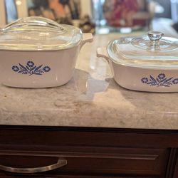 Vintage Blue Cornflower Corning Ware Casserole Dish P-1-B & P-1 3/4-B with Lids