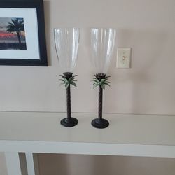 2 Tall Candle Stick Holder Glass 22in.tall Like New