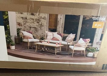 Clifton 4 Piece Wicker Patio Conversation Set with Cream Cushions