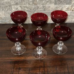 Morgantown Radiant Ruby Liquor Cocktail Glasses Vintage Red Clear Stemware, 6 pc