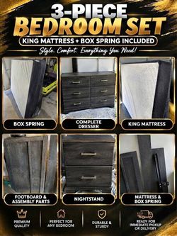 3-Piece King Bedroom Set with Mattress and box spring