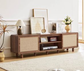 TV Stand with Rattan Sliding Doors