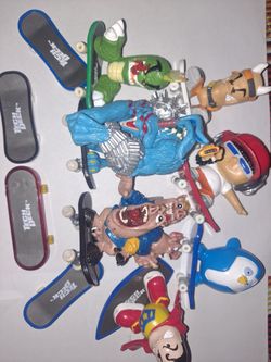 Vintage Tech Deck Dudes Lot - 7 Collectible Figures with Magnetic Skateboards + Extras