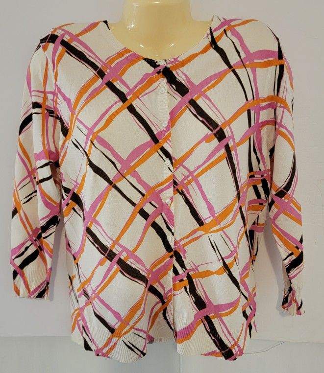 HBA Cardigan Geometric Thin Orange Brown Pink