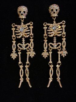 Gold Crystal Skeleton Dangle Earrings