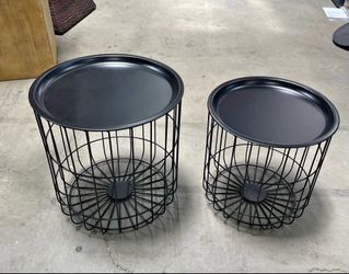New Round Coffee Table Set of 2 with Steel Wired Basket Body and Removable Top,