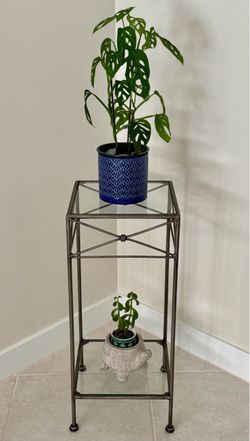 28”h Iron and Glass 2-Shelf Side Table Plant Stand