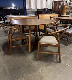 Mid Century Modern Style Dining Set with Wishbone Chairs MCM Walnut