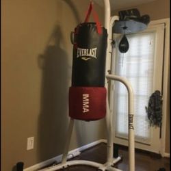 Heavy Bag Speed Bag Dual Station Steel Stand Everlast Boxing MMA Training White NEW FREE SHIPPING