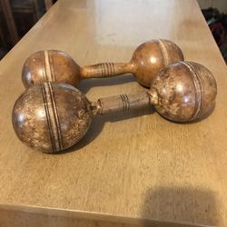 Pair Of Antique Wooden Dumbbells 
