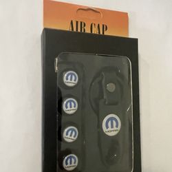 4 ~ Mopar Black w/ Blue Lettering Air Valve Caps 