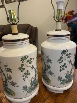 Pair of Ceramic Peacock Table Lamps