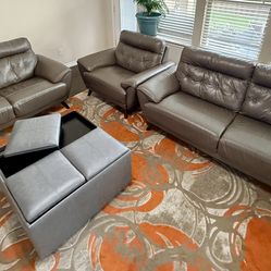 Leather Lounge sofa set : 3+2+1 Seating with Ottoman (storage & CenterTable)