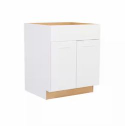 Hampton Bay Shaker 27 in. W x 24 in. D x 34.5 in. H Assembled Base Kitchen Cabinet in Satin White