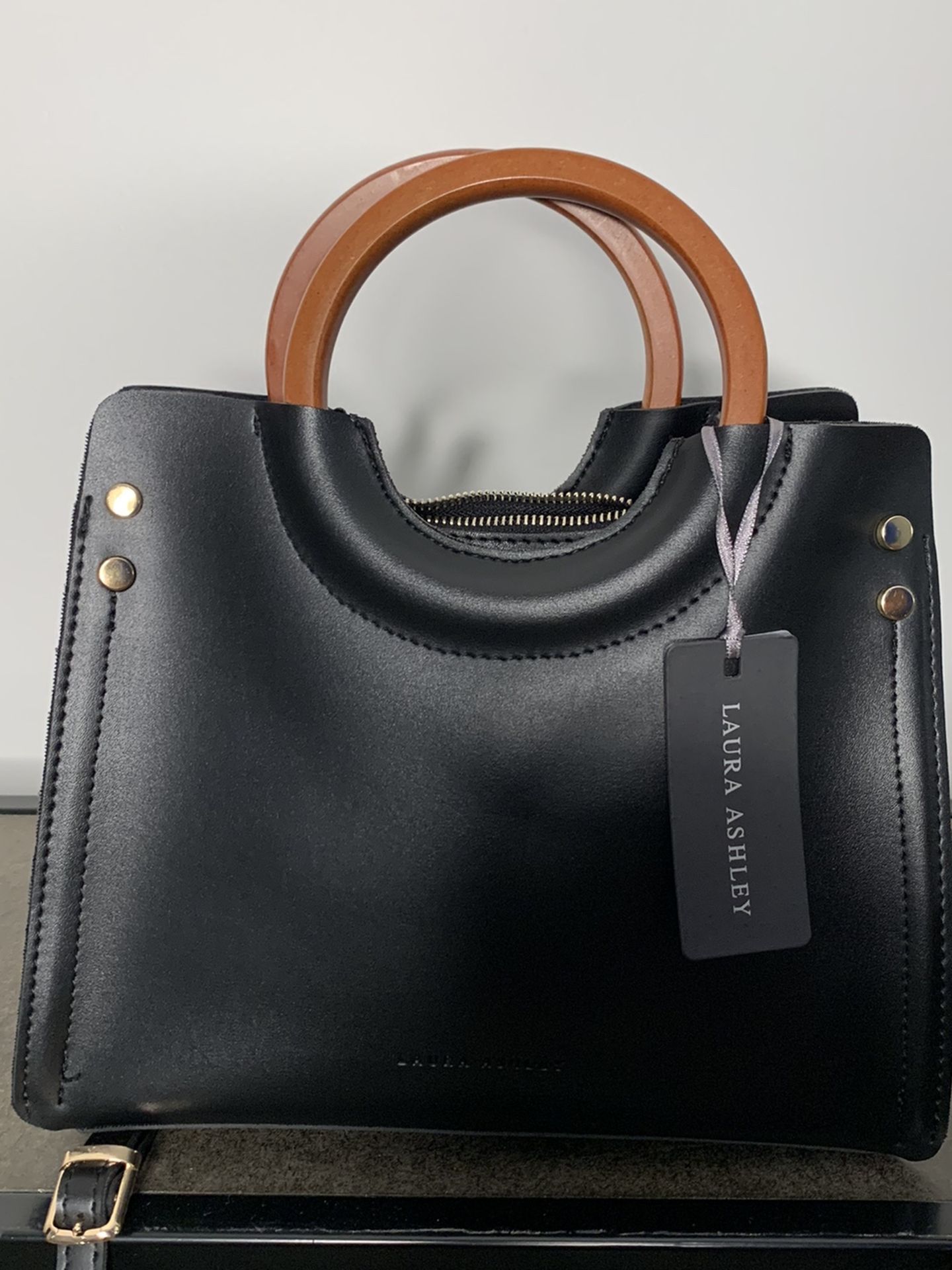 Black Laura Ashley Tote With Wooden Handle