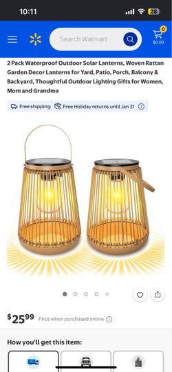 2-Pack Outdoor Solar Woven Rattan Lanterns