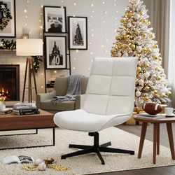 Homy Casa Lucks Swivel Lounge Chair with Fabric Upholstery, For Home or Office ,Beige